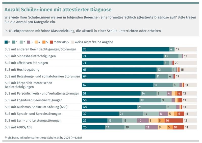 Originalabbildung: Gestapeltes Balkendiagramm zur Anzahl Schüler:innen mit attestierter Diagnose in zwölf Diagnosebereichen.